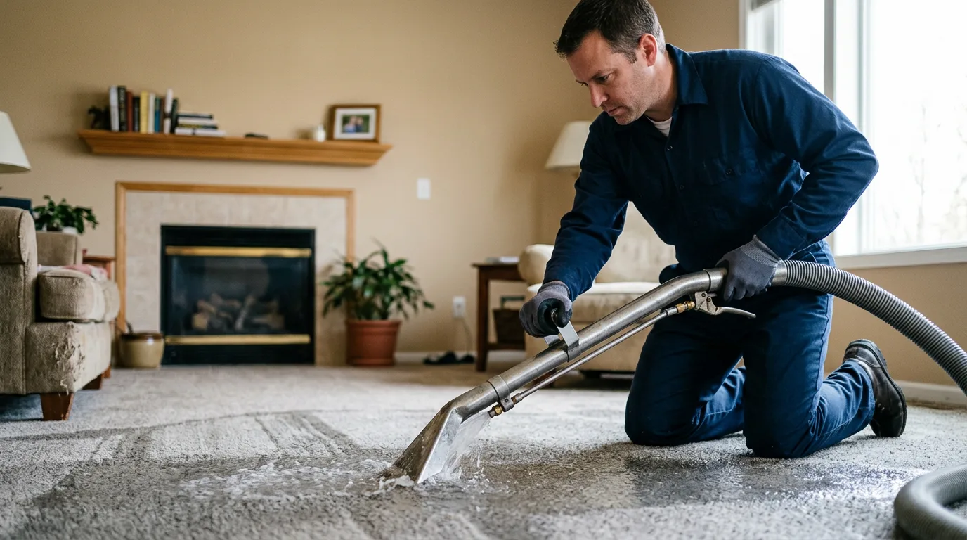 Water damage restoration technician working near Dewitt, IL